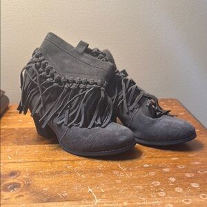 Sbicca Vintage Brand Fringe Ankle Boots - Grey